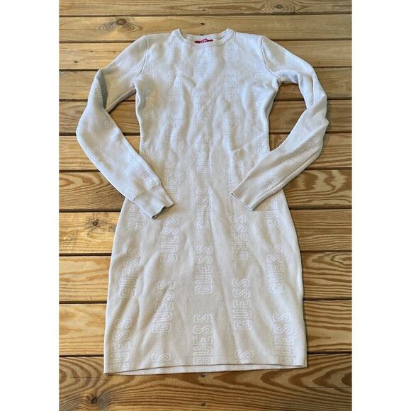 Guess Long Sleeve Logo Sweater Dress Size Small Women’s Ivory - Picture 1 of 8
